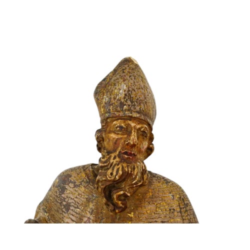 Printmaking Materials Antique European Polychrome & Gilt Carved Wood Figure of a Holy Bishop, Circa 1700 For Sale - Image 7 of 10