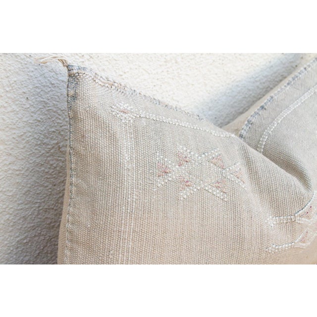 Linen Ivory Frost Lumbar Moroccan Silk Pillows, Set of 2 For Sale - Image 8 of 11