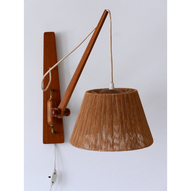 Mid-Century Modern Swing Teak & Sisal Wall Light, Denmark, 1960s For Sale - Image 6 of 18