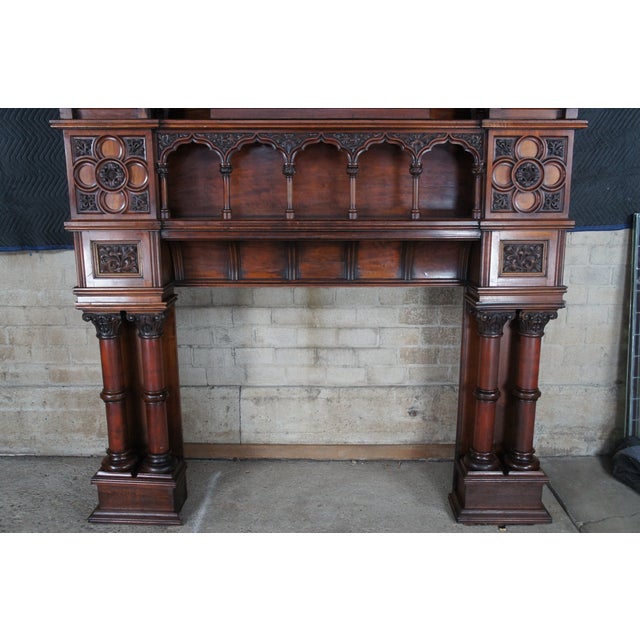 Antique Renaissance Revival Gothic Walnut Fireplace Mantel For Sale - Image 4 of 12