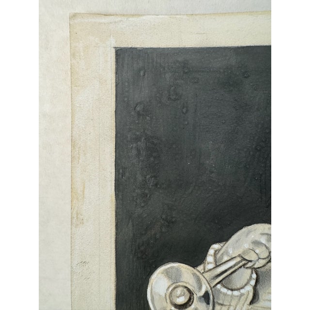 1940s Original Signed Graphite Illustration of Crying Child With Drum and Trumpet, 10.5 × 7.5 In. For Sale - Image 4 of 7