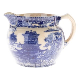 Antique Blue Willow Ceramic Pottery Jug from Maling For Sale