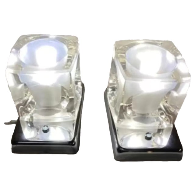 Glass Ice Cube Table Lamps or Wall Lights in the style of Peill & Putzler, 1970s, Set of 2 For Sale
