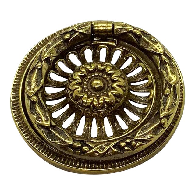 Henredon Large Pull With Decorative Backplate Antique Brass Finish For Sale