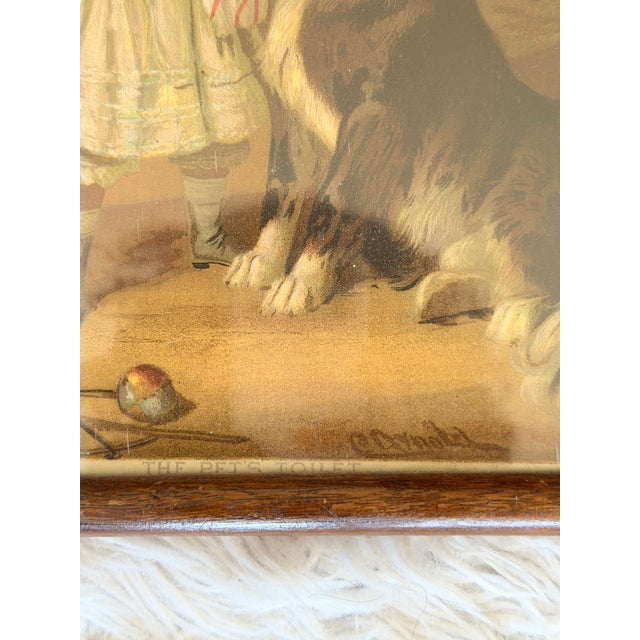Antique Victorian “The Pet’s Toilet” Girl & Dog Framed Color Print For Sale In New York - Image 6 of 8