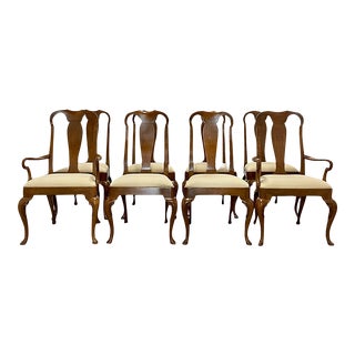 Late 20th Century Baker Furniture Queen Anne Carved Mahogany Dining Chairs - Set of 8 For Sale