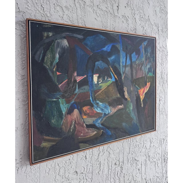 Vintage Abstract Oil Painting by Brazilian Artist Antonio Vitor, 1987 Offered for sale is a striking abstract painting by...