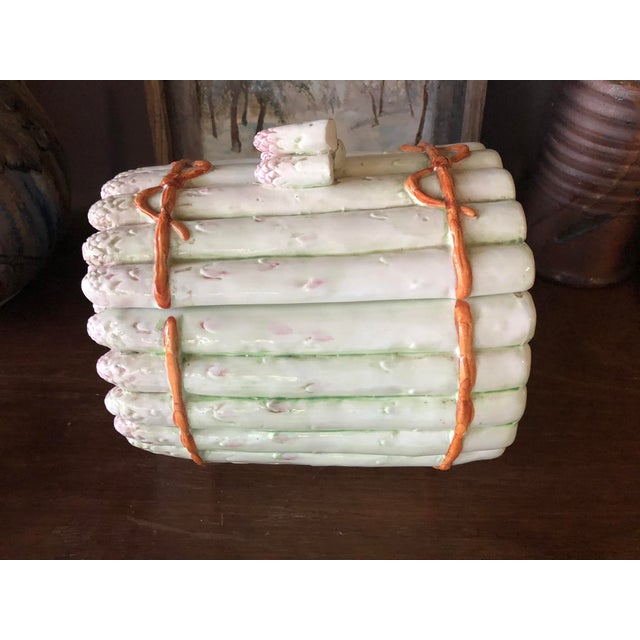 Majolica Asparagus Covered Serving Dish or Cookie Jar For Sale - Image 10 of 10
