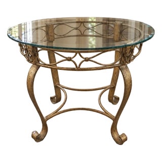 1970s Neoclassical Style Gold-Tone Metal and Beveled Glass Accent Table For Sale