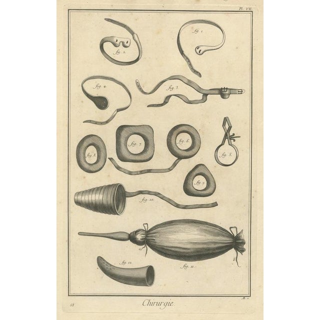 Beige Antonio Baratti, Truss Springs and Bladder Syringe, Diderot Chirurgie Plate Vii, 1772, Engraving For Sale - Image 8 of 8