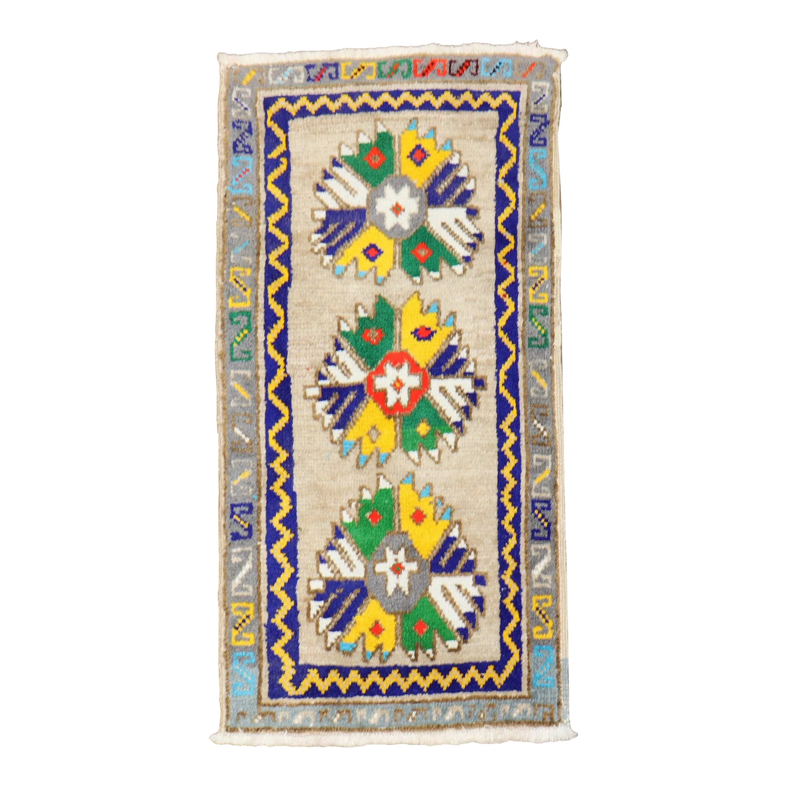 20th Century Colorful Turkish Mini Rug, 1'5'' X 2'9'' | Chairish