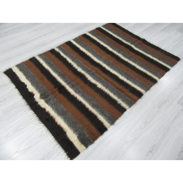 1960s Vintage Turkish Black Striped Blanket Kilim Rug - 4′6″ × 6′6″ For Sale - Image 4 of 6
