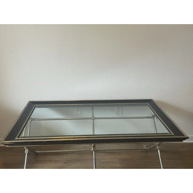 Modern 1990s Modern Neoclassical Brushed Nickel & Brass Triple X Base Coffee Table For Sale - Image 3 of 10