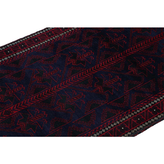Rug & Kilim 1950s Vintage Baluch Tribal Rug in Blue With Red Geometric Patterns, From Rug & Kilim For Sale - Image 4 of 8