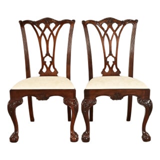Drexel Heritage Chippendale Carved Mahogany Side Chairs or Dining Chairs, Pair For Sale