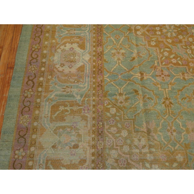 Turquoise Pink Antique Indian Amritsar Room Rug - 9' x 11'9" For Sale - Image 4 of 6