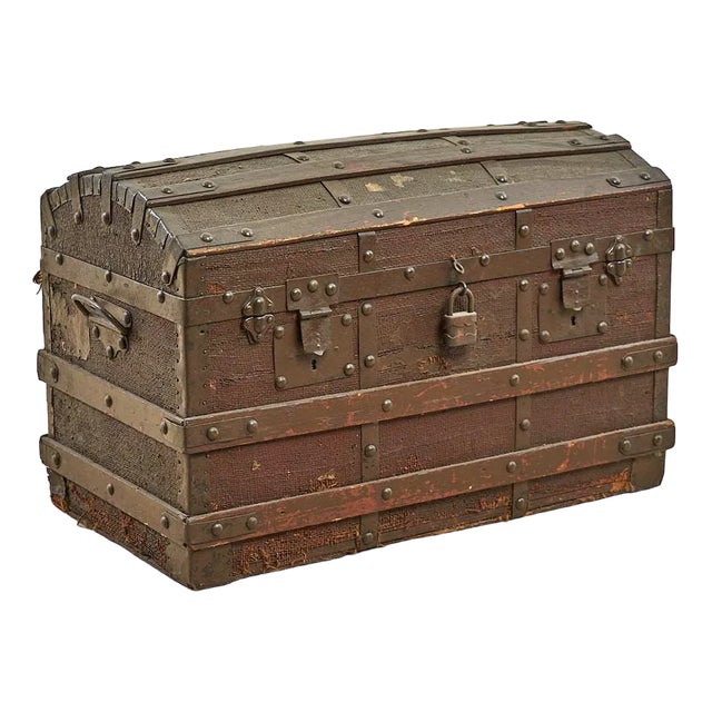 Vintage Brown Wooden Trunk For Sale