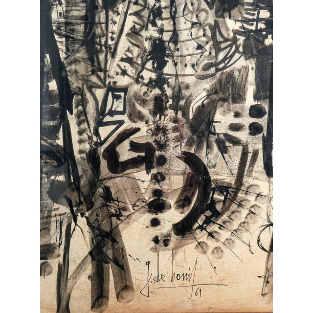 1960s Guido De Bonis, Untitled, 1961, Watercolor and Mixed Media on Paper, Framed For Sale - Image 5 of 12