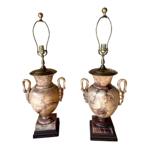 Pair of Vintage Neoclassic Art Deco Urn Style Marble Lamps