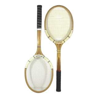 Curated Set of Antique Sport Tennis Rackets for Designer Decorating Wood Racquet Set of Two Sports Equipment Memorabilia For Sale