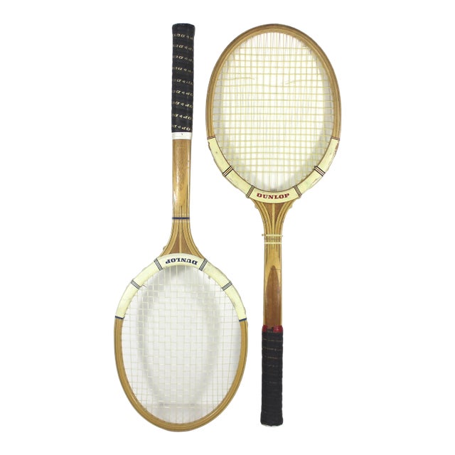 Curated Set of Antique Sport Tennis Rackets for Designer Decorating Wood Racquet Set of Two Sports Equipment Memorabilia For Sale