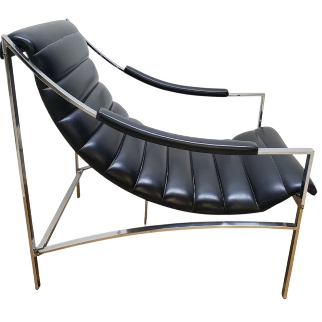 Metal 1970s Mid Century Italian Chrome Lounge Sling Chair Tuck Roll Living Room Arm Vintage For Sale - Image 7 of 18