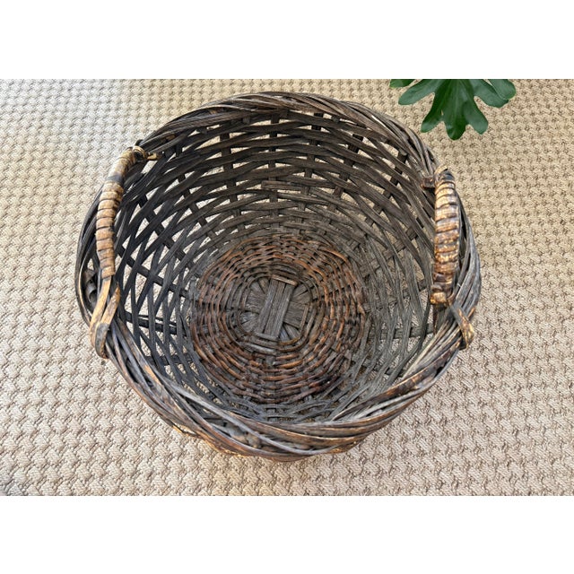 Wood Vintage Rustic Split Bamboo Gathering Basket For Sale - Image 7 of 9