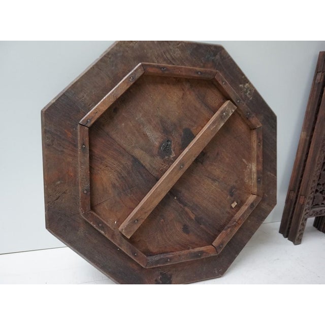Bohemian Eastern Anglo-Indian Hand Carved Wooden Octagonal Side Table, 1900s For Sale - Image 17 of 18