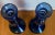 A set of 2 1990s Vintage blue glass candlesticks in the shape of spanish colonial design.