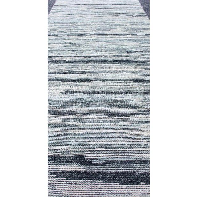 Modern Runner Rug in Soft Gray With Subtle Blue Tones and Linear Pattern For Sale - Image 9 of 12