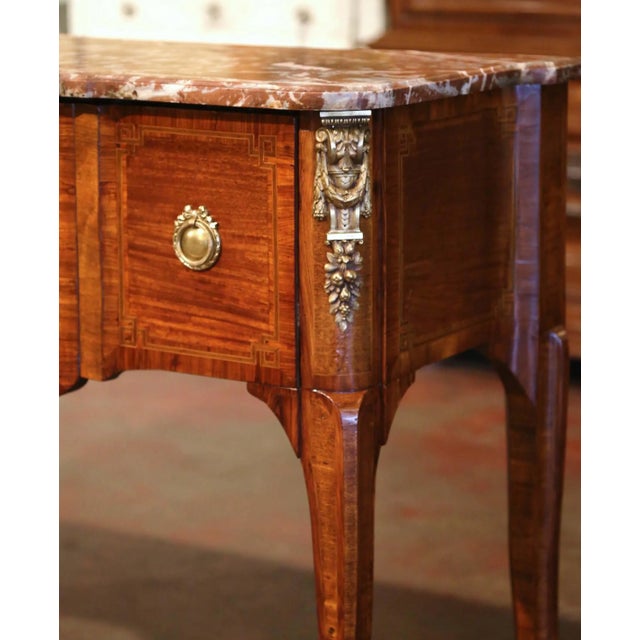 19th Century French Louis XVI Rosewood Marquetry Console With Rouge Marble For Sale - Image 4 of 13
