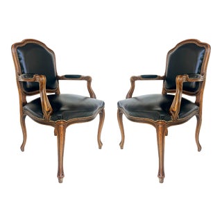 Vintage Italian Chateau d'Ax Leather Armchairs With Brass Nailhead Details, Pair For Sale