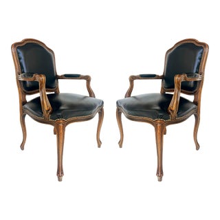 Vintage Italian Chateau d'Ax Leather Armchairs With Brass Nailhead Details, Pair For Sale