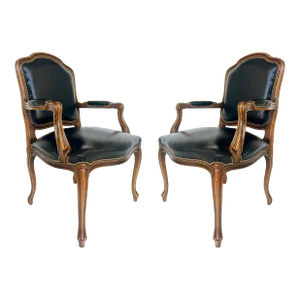 Vintage Italian Chateau d'Ax Leather Armchairs With Brass Nailhead Details, Pair