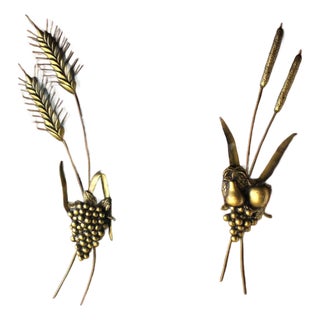 Non Matching Pair Cast Metal Sculptures of Fruits Solid Walnut Mount Board Mint! For Sale