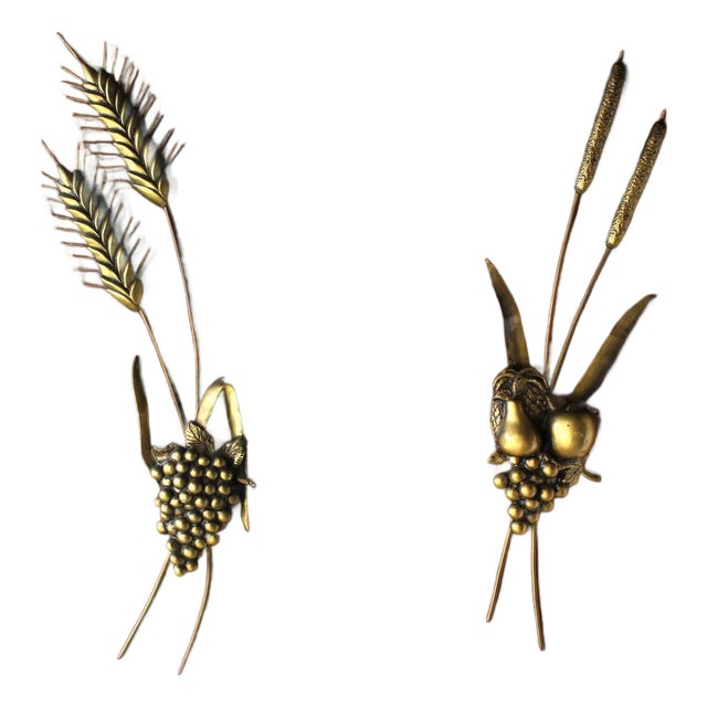 Non Matching Pair Cast Metal Sculptures of Fruits Solid Walnut Mount Board Mint! For Sale