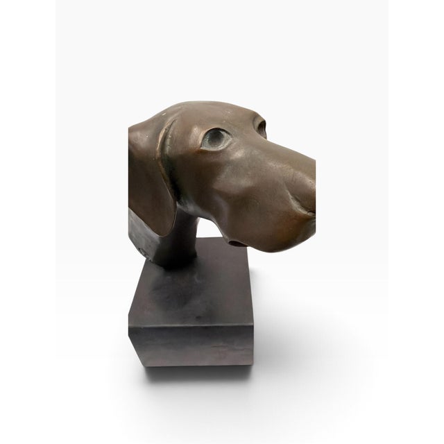 Late 20th Century Signed Milo (Miguel Lopez) Art Deco Bronze Weimaraner / Pointer Dog Bust Statue For Sale - Image 11 of 11