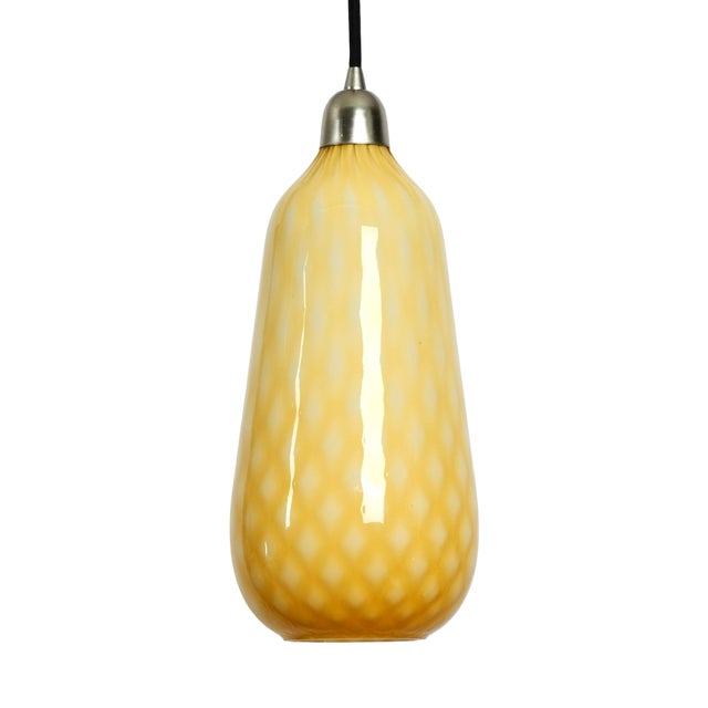 Mid-Century Italian Yellow & WhiteMurano Glass Pendant Lamp, 1950s For Sale