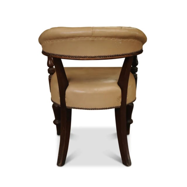 19th Century Cream Leather Buttonback Open Frame Armchair For Sale - Image 4 of 5