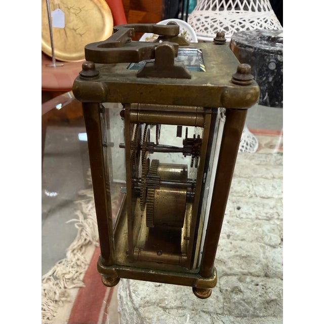 Metal Antique Tiffany & Co Swiss Made Brass Carriage Clock 11 Jewels France For Sale - Image 7 of 7