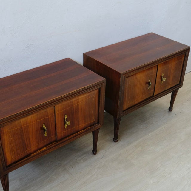 Mid-Century Bedside Tables in Italian Briar Design, 1950s, Set of 2 For Sale - Image 6 of 18