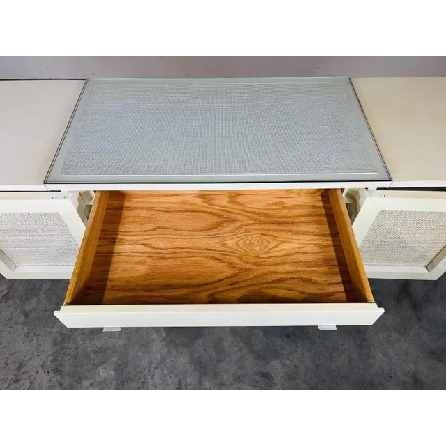 1960s Mid-Century Drop-Leaf Buffet Server, White Lacquer, Cane Front For Sale - Image 5 of 11