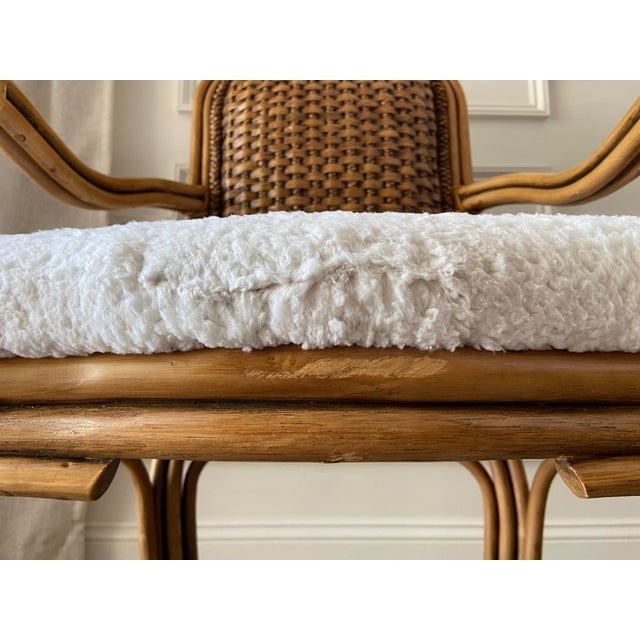 Vintage Padma’s Plantation Armchairs Woven Rattan With Sherpa Upholstery, Set of Four For Sale - Image 13 of 17