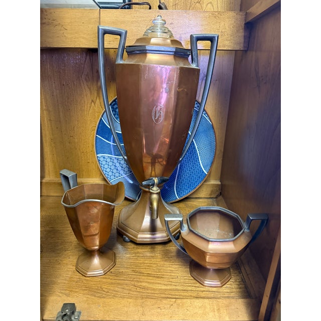 Beautiful vintage Art Deco copper and nickel-plated coffee percolator service set in the style of Manning, Bowman & Co.....