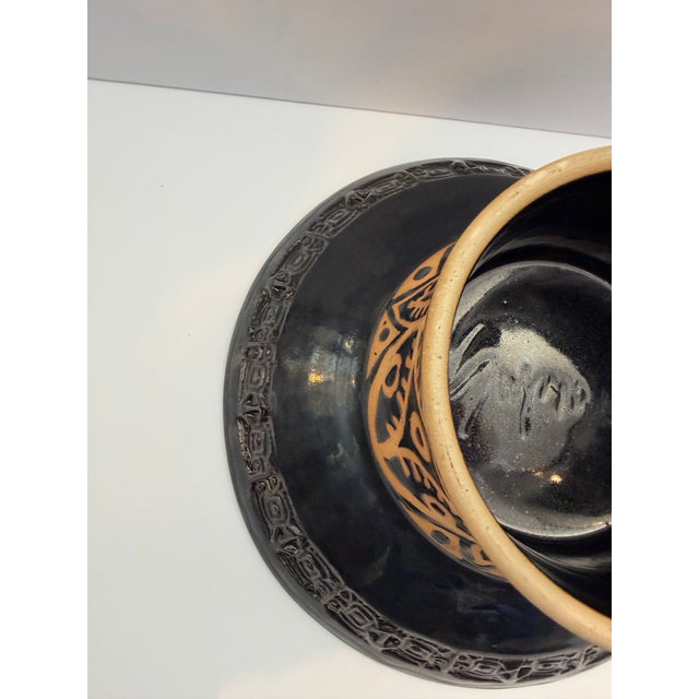 Early 21st Century Vintage Studio Pottery Pedestal Bowl With Tribal Geometric Motif For Sale - Image 5 of 7