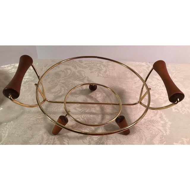 MidCentury Modern Brass & Wood Casserole Stand Chairish