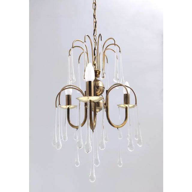 Gold Vintage Italian Murano Glass Teardrop Chandelier from Venini, 1970s For Sale - Image 8 of 17