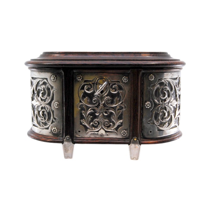 Rosewood Jewelry Box with Silver Structure and Lined Interior For Sale - Image 10 of 10