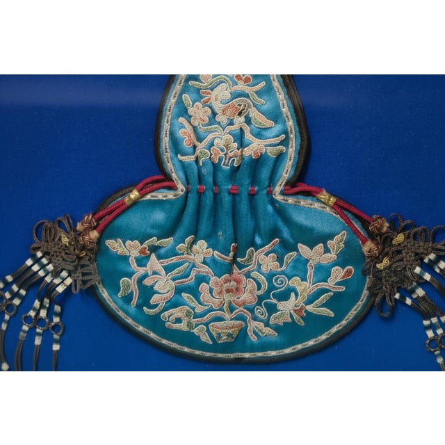 Framed Chinese Qing Dynasty Ornate Bird & Flower Embroidered Silk Purse Satchel For Sale In Portland, OR - Image 6 of 10