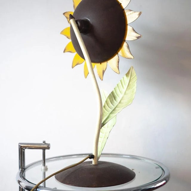 Green Mid-Century Italian Metal Painted Sunflower Table Lamp, 1970s For Sale - Image 8 of 12